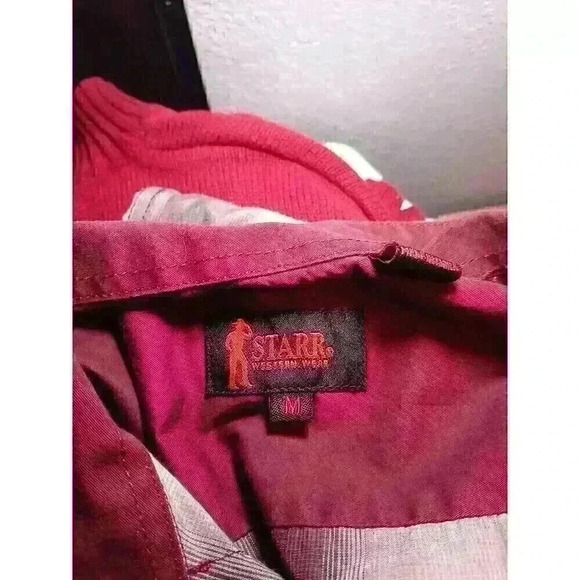 Starr Western Wear Pearl Snap Short Sleeve Shirt SzMedium Burgundy Plaid Pattern - Picture 7 of 7